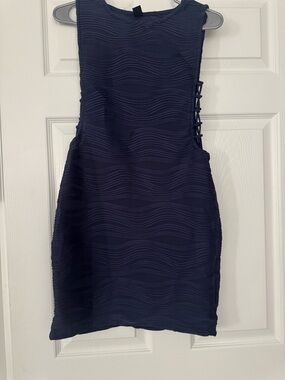 Sleeveless Navy Textured Sheath Dress